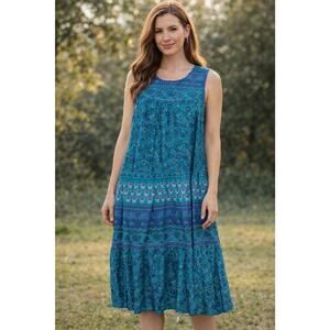 THE VERMONT COUNTRY STORE Muumuu Floral Tiered Midi Dress Medium Cottagecore